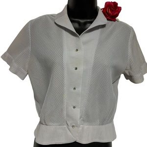 VTG Terry Chicago 60’s-70’s short sleeve pleated button-down top glass buttons